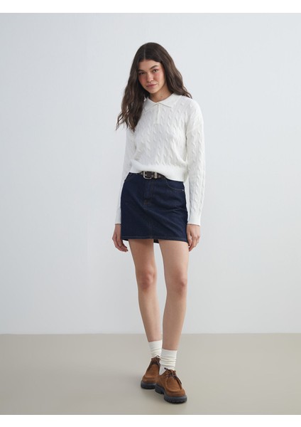 Yeni Sezon Polo Yaka Kendinden Desenli Kadın Triko Kazak fiyatları