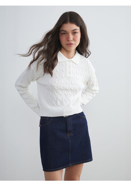 Yeni Sezon Polo Yaka Kendinden Desenli Kadın Triko Kazak fırsatları