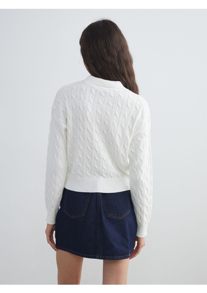 Yeni Sezon Polo Yaka Kendinden Desenli Kadın Triko Kazak indirimleri