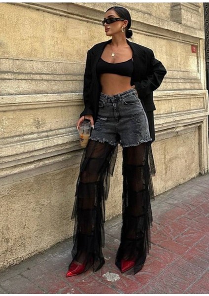 Tasarım Pinterst Model Kot Pantolon Jeans Ithal Kumaş Kalite Palazzo Pantolon