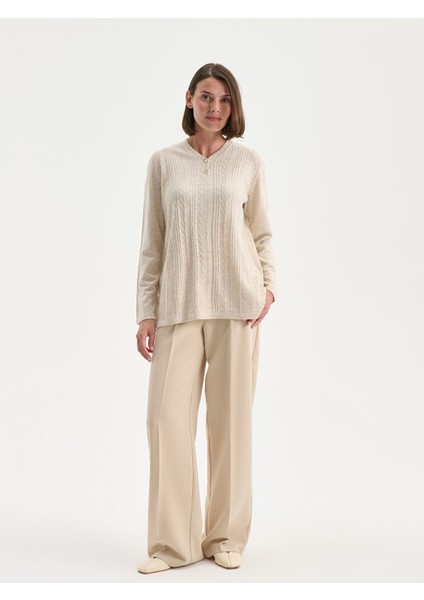 Yeni Sezon V Yaka Kendinden Desenli Kadın Triko Kazak fiyatları