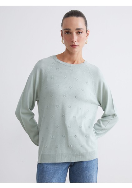 Yeni Sezon Bisiklet Yaka Çiçekli Kadın Triko Kazak