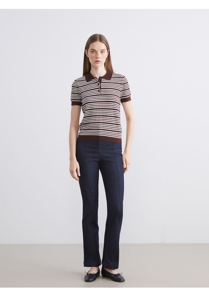 Yeni Sezon Polo Yaka Çizgili Kadın Triko Kazak fiyatları