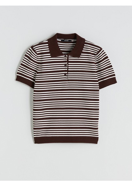 Yeni Sezon Polo Yaka Çizgili Kadın Triko Kazak indirimleri