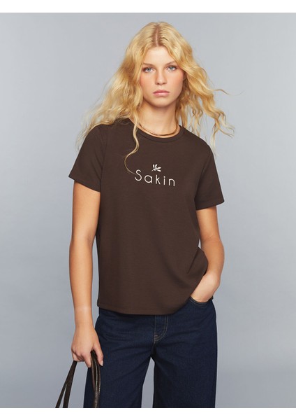 Yeni Sezon Bisiklet Yaka Slogan Baskılı Kadın Tişört