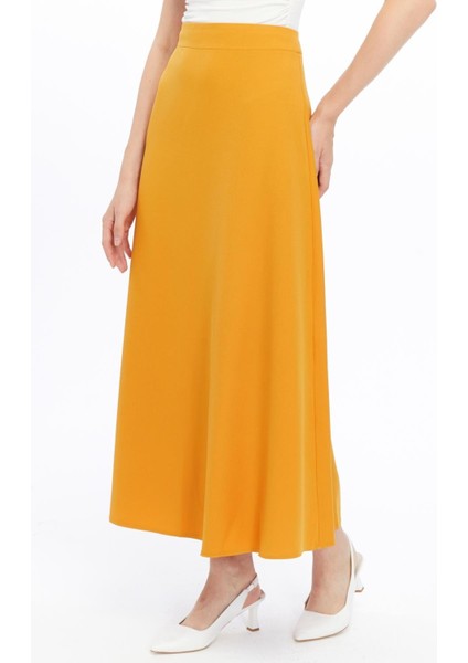 Kadın Hardal Mevsimlik Fermuarlı Uzun kloş Etek 2148-95