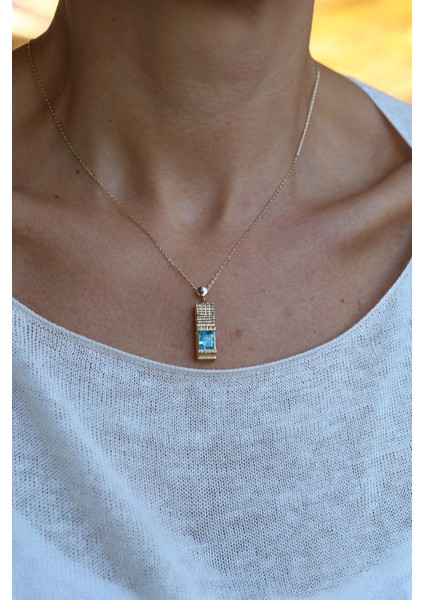 14 Ayar Altın Turkuaz Taşlı Antik Tasarım Kolye