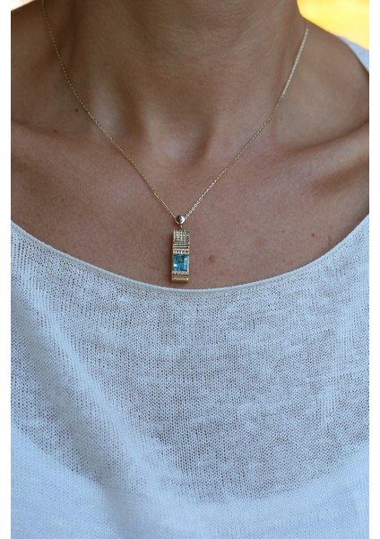 14 Ayar Altın Turkuaz Taşlı Antik Tasarım Kolye fırsatları