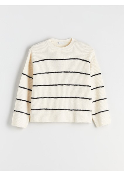 Yeni Sezon Bisiklet Yaka Çizgili Oversize Kadın Triko Kazak indirimleri
