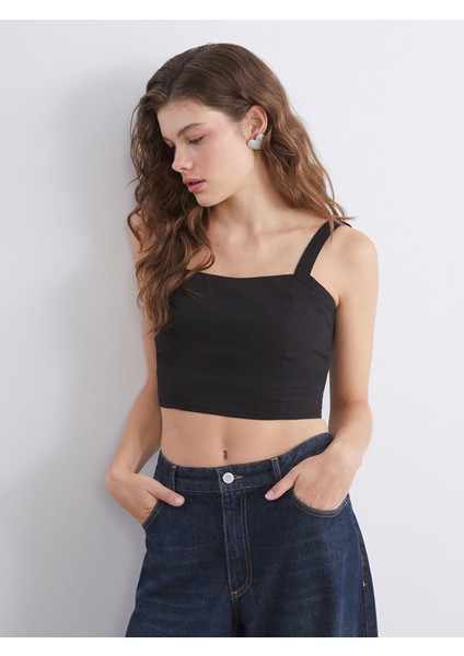 Yeni Sezon Kare Yaka Askılı Crop