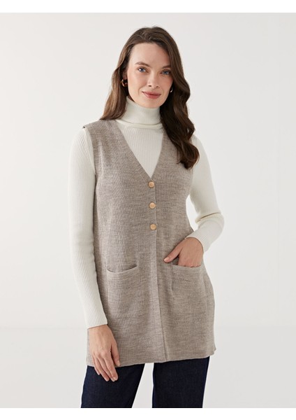 Yeni Sezon V Yaka Kadın Triko Yelek