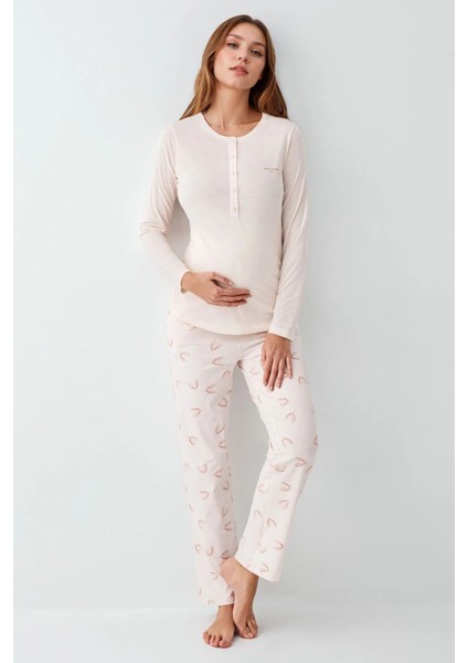 Kadın Hamile Giyim Düğme Detaylı Pamuk & Modal Uzun Kol Pijama Takımı (Çorap Hediye) L1.PC.906.6.001 fiyatları