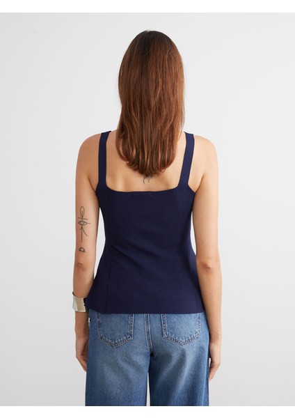 Yeni Sezon U Yaka Askılı Peplum Triko Bluz fırsatları