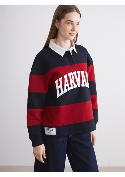 Yeni Sezon Harvard Nakışlı Oversize Kadın Kalın Sweatshirt