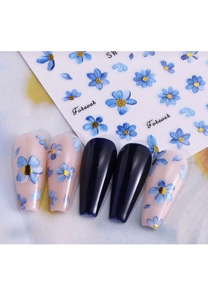 Forever Mavi Çiçekler Tırnak Süsleme Stickerı Nail Art Süslemeleri fiyatları