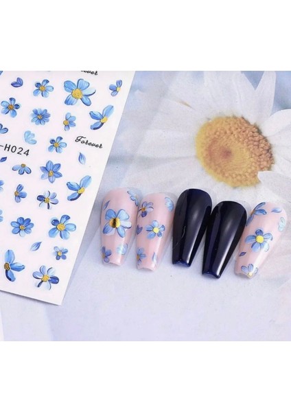 Forever Mavi Çiçekler Tırnak Süsleme Stickerı Nail Art Süslemeleri modelleri