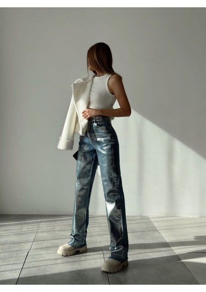 Gümüş Varaklı Palazzo Kot Pantolon Jeans fırsatları