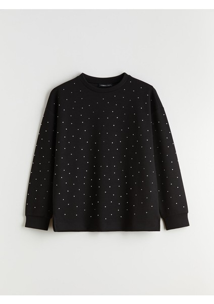 Yeni Sezon Taşlı Oversize Kadın Sweatshirt Tunik