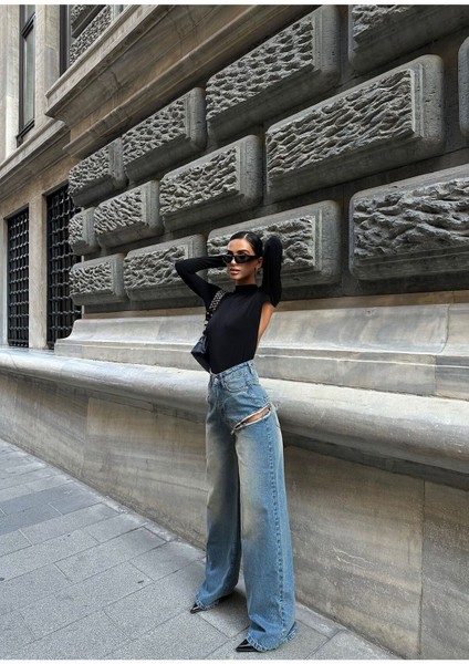 Gümüş Varaklı Palazzo Kot Pantolon Jeans indirimleri