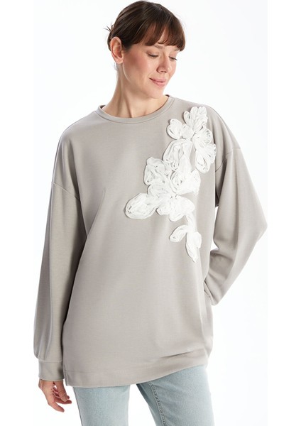 Yeni Sezon Nakışlı Oversize Kadın Sweatshirt Tunik