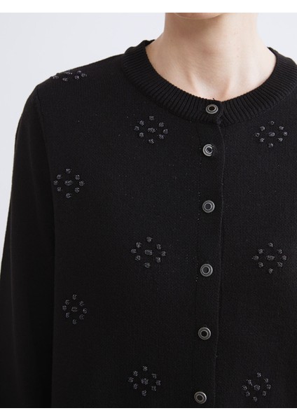 Yeni Sezon Bisiklet Yaka Taşlı Kadın Triko Hırka modelleri