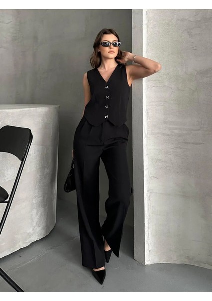 Kurdele Düğmeli Tasarım Yelek Pantolon Takım Premium Kalite