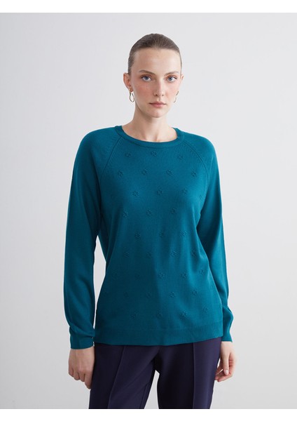 Yeni Sezon Bisiklet Yaka Çiçekli Kadın Triko Kazak