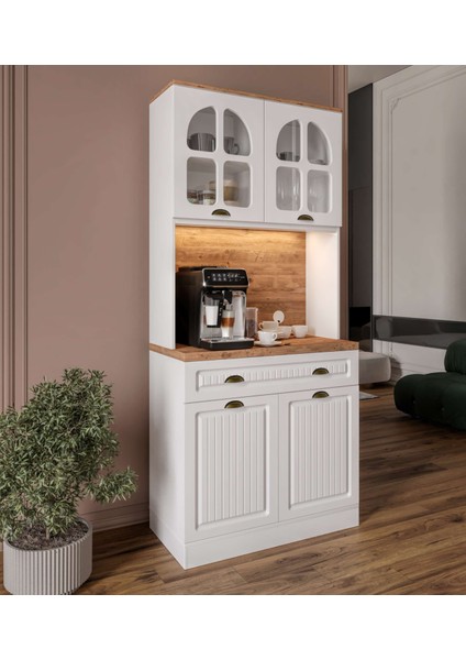 Efes Kahve Köşesi - 93 cm Mdf, LED Aydınlatmalı, Çok Amaçlı Mutfak ve Airfryer Dolabı (Ofis ve Ev) modelleri