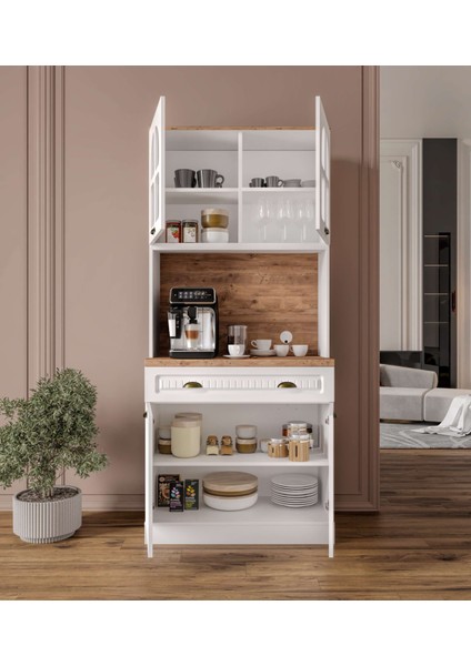 Efes Kahve Köşesi - 93 cm Mdf, LED Aydınlatmalı, Çok Amaçlı Mutfak ve Airfryer Dolabı (Ofis ve Ev) fırsatları