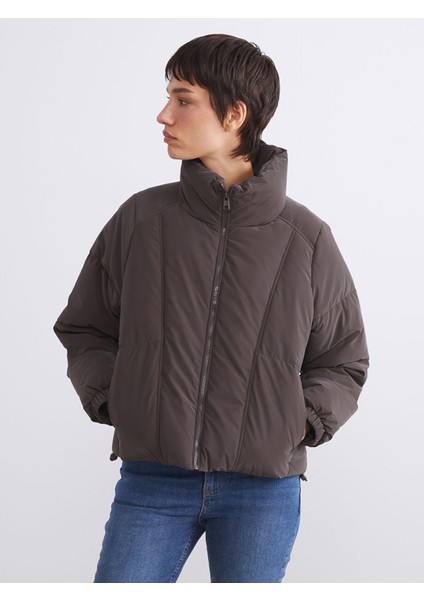 Yeni Sezon Dik Yaka Oversize Kadın Şişme Mont
