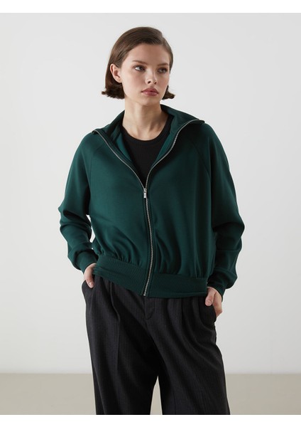 Yeni Sezon Dik Yaka Oversize Kadın Fermuarlı Sweatshirt