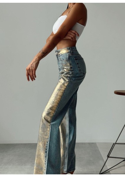 Gümüş Varaklı Palazzo Kot Pantolon Jeans fiyatları