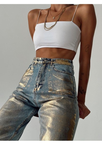 Gümüş Varaklı Palazzo Kot Pantolon Jeans modelleri