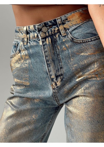Gümüş Varaklı Palazzo Kot Pantolon Jeans fırsatları