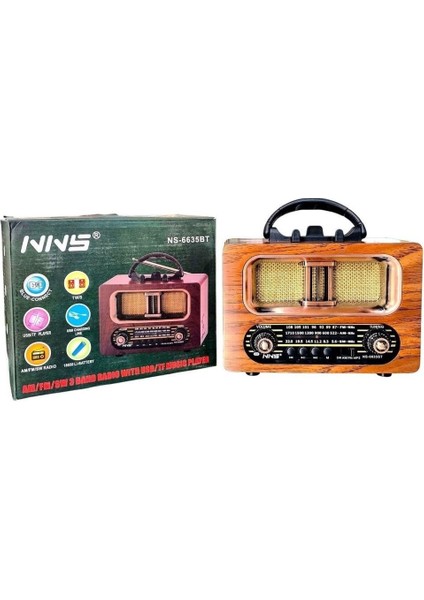 NS-6635 Büyük Boy Retro, Nostaljik, Ahşap Tasarım Bluetooth Hoparlörlü, Şarjlı, Taşınabilir Fm/am Destekli Radyo indirimleri