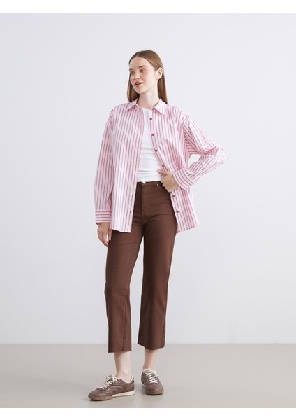 Yeni Sezon Çizgili Oversize Poplin Kadın Gömlek fiyatları