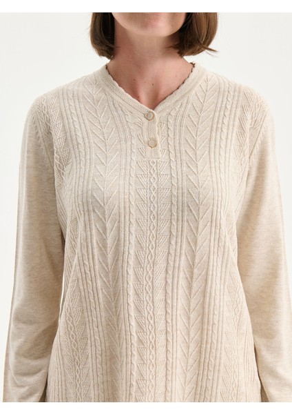 Yeni Sezon V Yaka Kendinden Desenli Kadın Triko Kazak modelleri