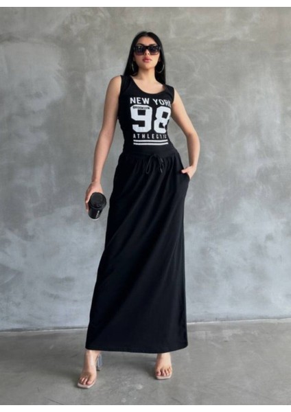 Ithal Kompak Süprem Kumaş Baskılı Maxı Boy Elbise Bluz Etek Görünümlü