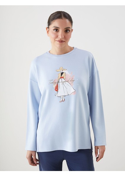Yeni Sezon Baskılı Oversize Kadın Sweatshirt Tunik