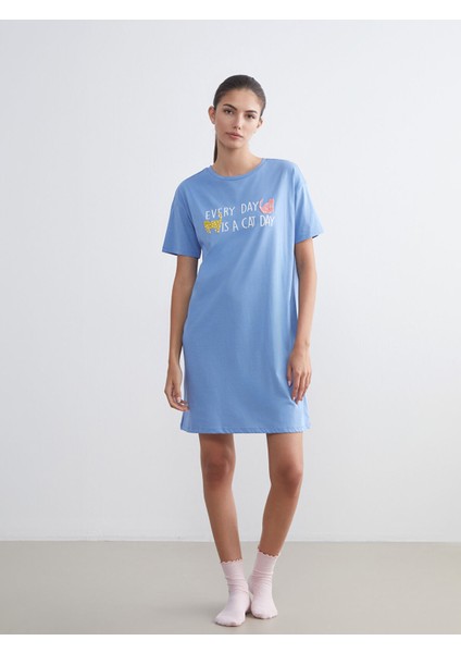 Yeni Sezon Bisiklet Yaka Baskılı Kadın Gecelik modelleri