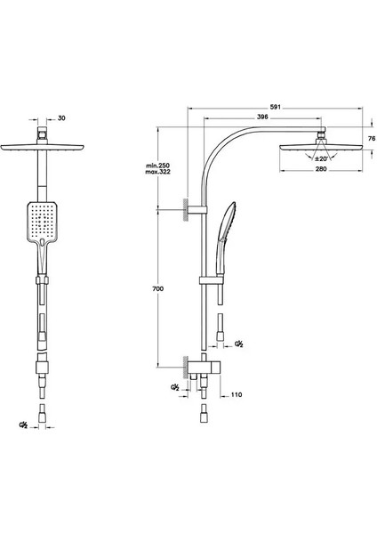 Shine Square A45699 Duş Sistemi, Krom indirimleri