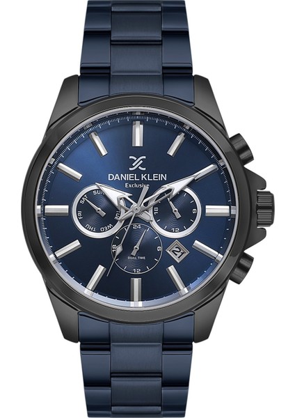 DK.1.10692.10 Koyu Lacivert Fonksiyonlu Gümüş Göstergeli Çelik Kordonlu Takvimli Erkek Kol Saati