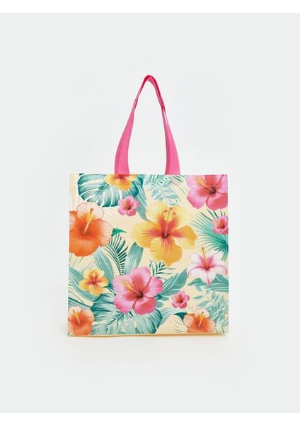 Yeni Sezon Çiçek Desenli Kadın Alışveriş Çantası