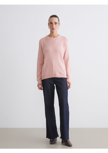 Yeni Sezon Bisiklet Yaka Kendinden Desenli Kadın Triko Kazak modelleri