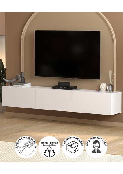 Tv Ünitesi Tv Sehpası Düşer Kapaklı Tv Ünitesi Televizyon Sehpası 180 cm Marvel Beyaz
