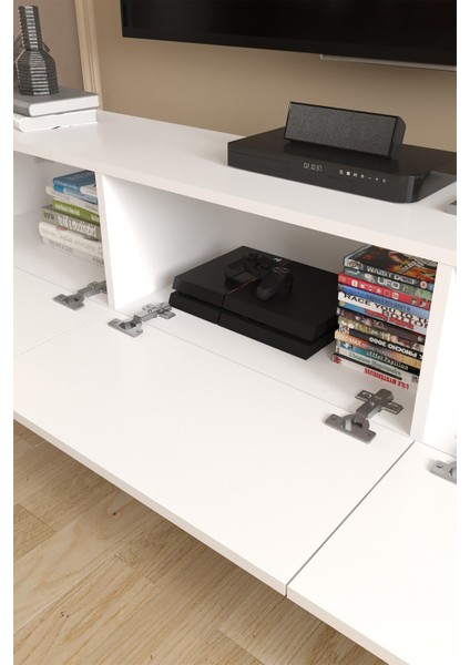 Tv Ünitesi Tv Sehpası Düşer Kapaklı Tv Ünitesi Televizyon Sehpası 180 cm Marvel Beyaz fırsatları