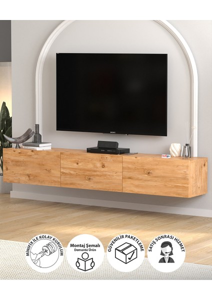 Tv Ünitesi Tv Sehpası Düşer Kapaklı Tv Ünitesi Televizyon Sehpası 180 cm Marvel Çam