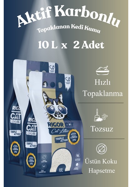 Aktif Karbonlu Topaklanan Kedi Kumu 2 x 10 L