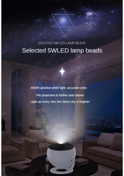 Galaxy Starry Projektör Lambası 360 ° Dönen Yıldızlı Gece Işığı Yatak Odası, Ev, Partiler Için Ayarlanabilir Proje Lambası (Yurt Dışından) fiyatları