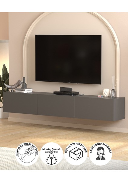 Tv Ünitesi Tv Sehpası Düşer Kapaklı Tv Ünitesi Televizyon Sehpası 180 cm Marvel Antrasit
